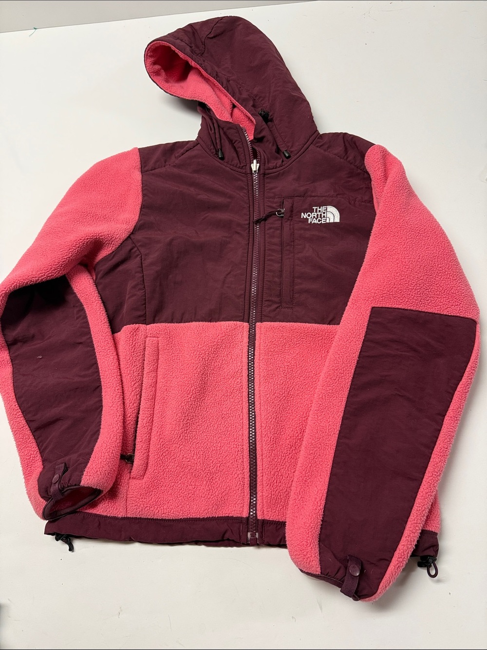 The North Face Two-Tone Pink & Burgundy Hooded Puffer Fleece Jacket